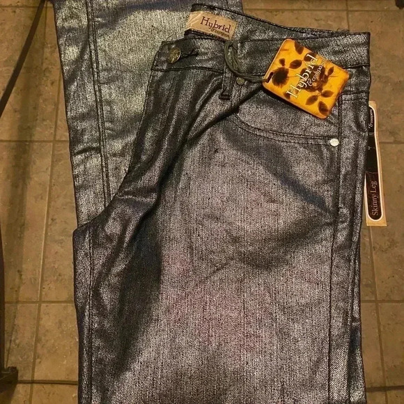 Hybrid Metallic Coated Blue Denim Skinny Jeans Size 13 - Picture 2 of 5